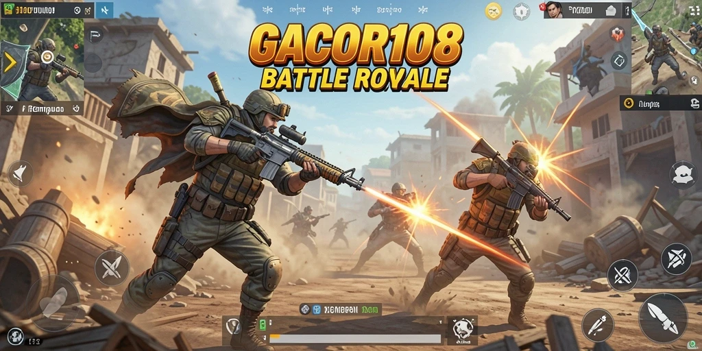GACOR108 - Screenshot gameplay mendebarkan dalam pertarungan Battle Royale.