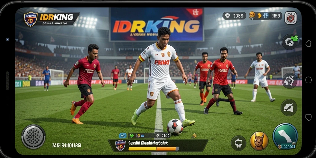 Tampilan gameplay <strong>IDRKING</strong> dengan aksi sepak bola yang mendebarkan.
