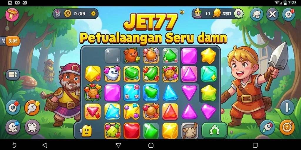 Tangkapan layar JET77 menampilkan serunya gameplay Match-3 yang penuh warna.