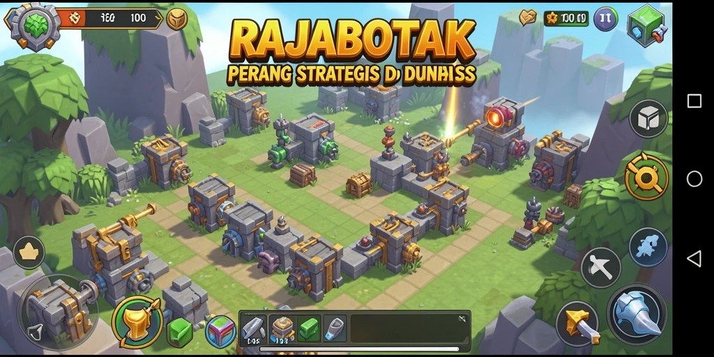 Screenshot gameplay RAJABOTAK yang menunjukkan aksi pertahanan yang intens.